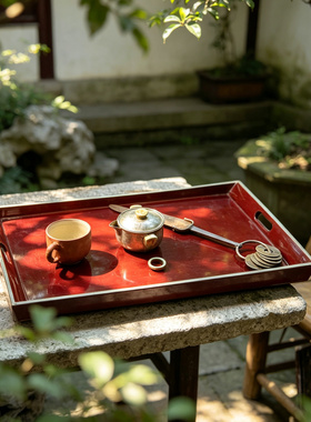 日本回流百年朱漆原木茶盘