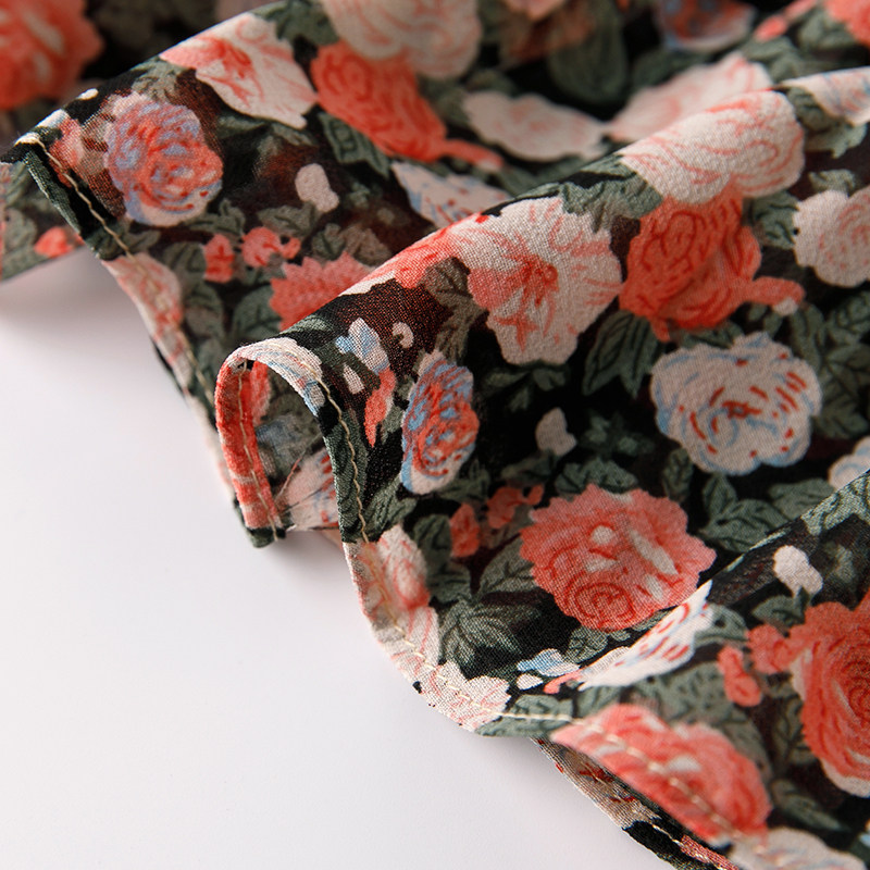 女土衫衣一字肩印花温柔风夏雪纺衫 璨盛蕾丝衫/雪纺衫