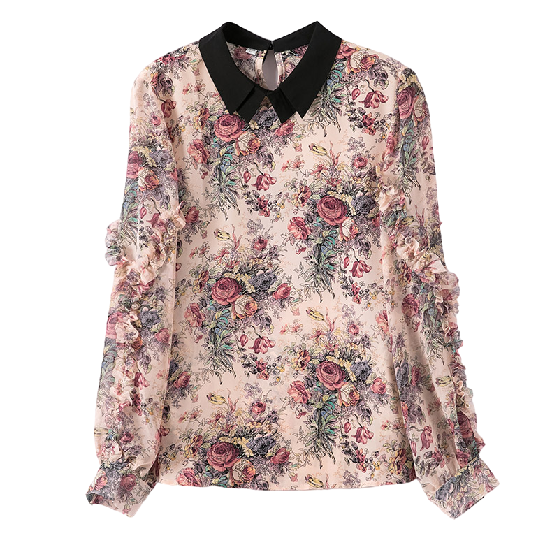 春秋扎染百搭洋气雪纺衫碎花衬衫 璨盛蕾丝衫/雪纺衫