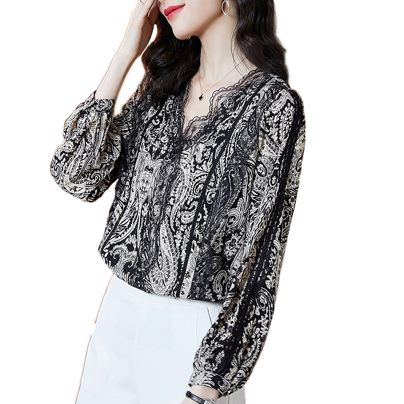 心机设计感小衫欧货大码高档秋衬衫 璨盛蕾丝衫/雪纺衫