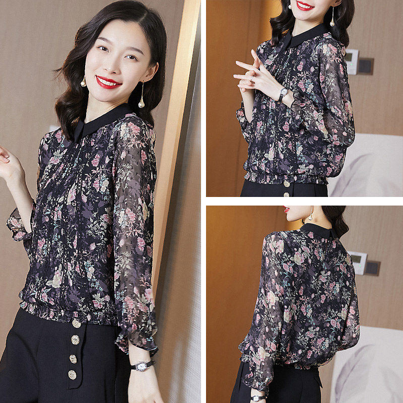 设计感小花上衣女中年碎花感小衫衣 璨盛蕾丝衫/雪纺衫