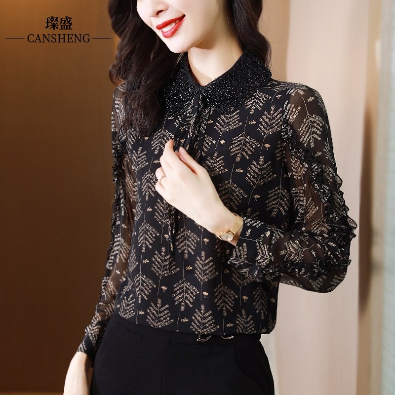 早秋女蕾丝雪纺衫气质减龄高端衬衫 璨盛蕾丝衫/雪纺衫