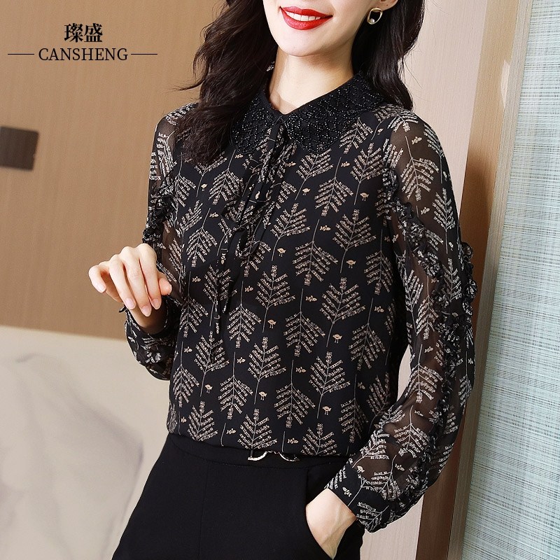 早秋女蕾丝雪纺衫气质减龄高端衬衫 璨盛蕾丝衫/雪纺衫