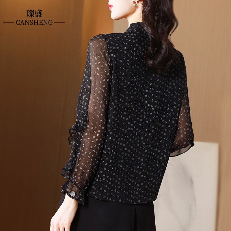 漂亮的女内搭打底印花飘带早秋衬衫 璨盛衬衫