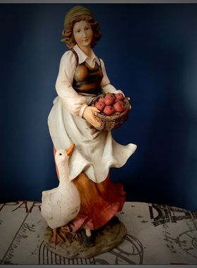 外贸样品树脂美式丰收圣诞节贵妇男女孩童人物书房复古摆件桌面