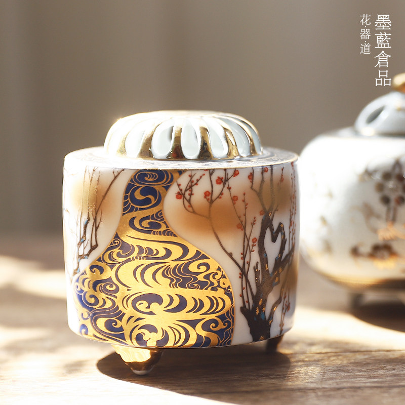 日本进口九谷烧陶瓷香炉彩釉 茶室书房客厅桌面摆件装饰轻奢古典,淘宝优惠券,粉丝福利购,淘宝优惠卷