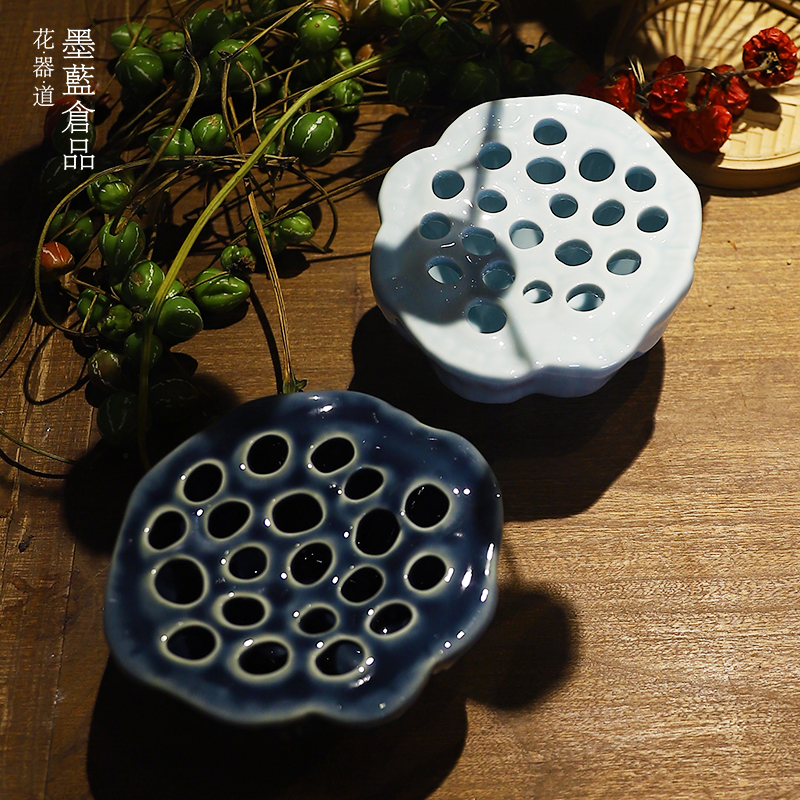 陶瓷莲蓬巢花器禅意中式日式插花器皿中国风茶席桌面小花盘摆件 - 图2