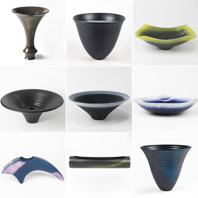 日本进口池坊花器小原流花道中式插花花器禅意日式陶瓷花瓶花盆 虎窝淘