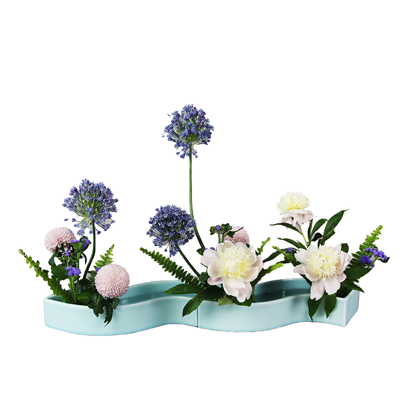 小原流花器曲型s型日式花道组合盘创意陶瓷花盆花艺插花入门器皿