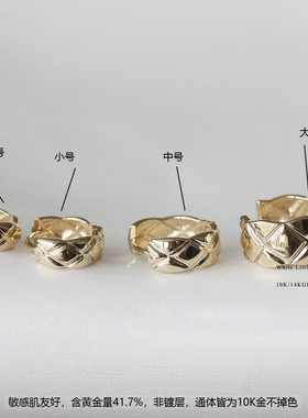 复古格纹14K/10K金素圈耳环