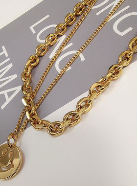 笑脸吊坠双层项链女欧美风锁骨链