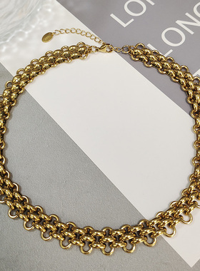 钛钢编织中性嘻哈风项链宽版粗链