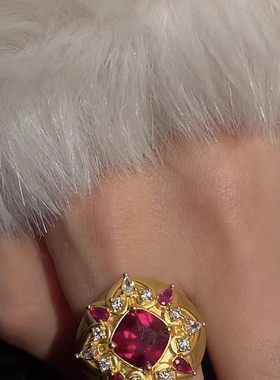 古法足金999红宝太阳黄金戒指