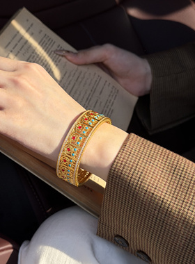 2025新款足金999点钻5D披星戴月手镯女版时尚镯子水贝黄金送礼