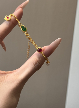 足金999水贝黄金招财小福禄手链