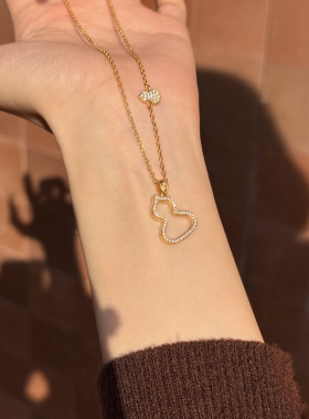 古法5D套链足金999水贝黄金双面钻葫芦套链项链新款2025送女友