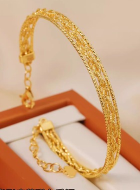 光影编织麻花弹力手镯2025新款足金999水贝黄金女版时尚送女友