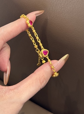 手串足金999水贝黄金桃心手链