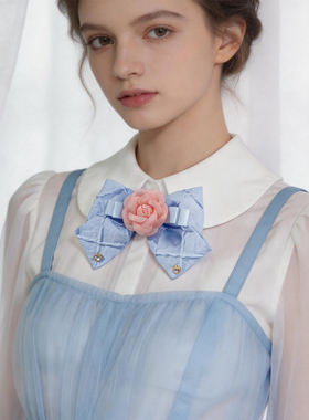甜美小香风女童蓝色山茶花领结