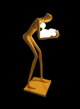 酒店前台大堂美陈软装饰品现代轻奢雕塑人形落地灯摆件美女抱球灯