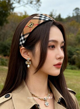 宽边格纹高级轻奢风高端发箍发卡