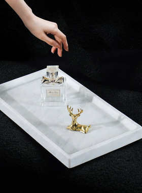 北欧简约风天然大理石盘子长方形白色收纳托盘首饰盘家居装饰盘