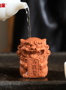 创意红陶茶宠狮子盆景鱼缸造景国潮风狮爷桌面装饰吉祥物中式摆件