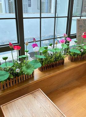 wo+仿真莲花荷花栅栏花槽搭配