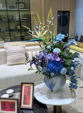wo+高级感蓝色仿真花天堂鸟假花
