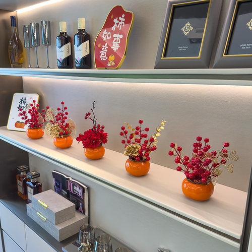 仿真花发财果结婚乔迁礼品花艺冬青果开业婚房装饰花摆件假花盆栽 - 图1