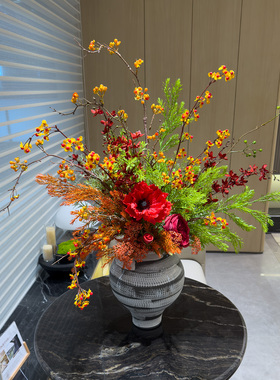 wo+新中式仿真橙红色花艺装饰花