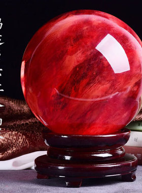 熔炼红色水晶球摆件招财手工打磨公司开业客厅办公室店铺玄关礼品