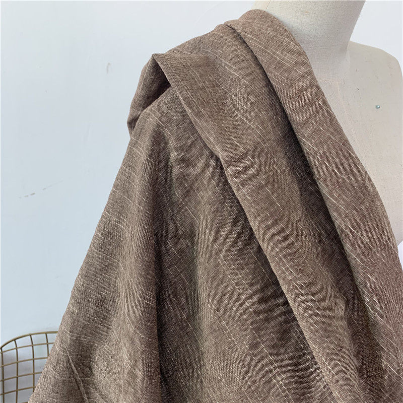 棉亚麻咖啡粗布小西装面料裤子复古长衫汉服旗袍服装布料粗棉麻布 - 图1