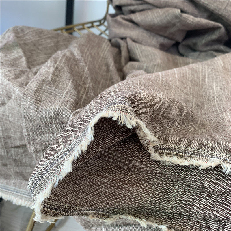 棉亚麻咖啡粗布小西装面料裤子复古长衫汉服旗袍服装布料粗棉麻布 - 图3