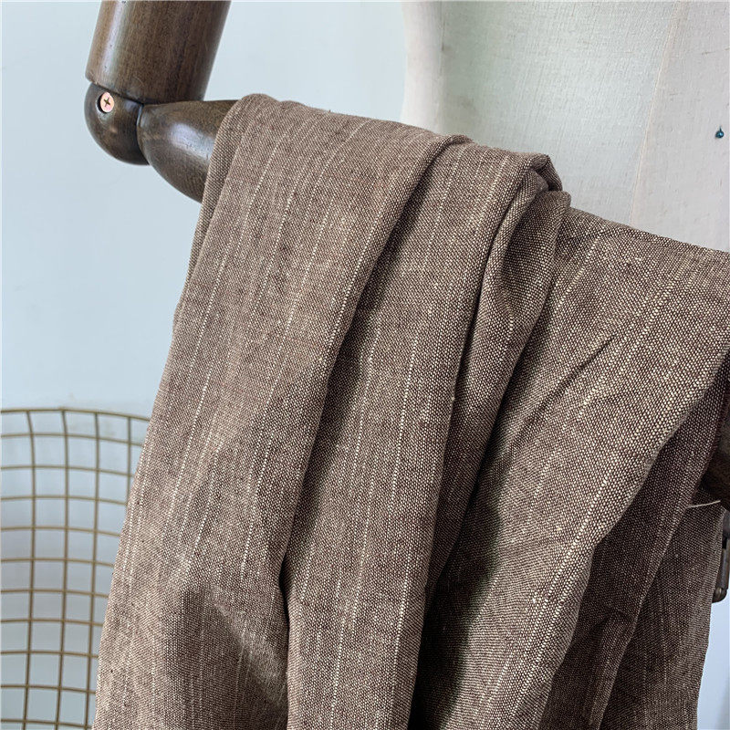 棉亚麻咖啡粗布小西装面料裤子复古长衫汉服旗袍服装布料粗棉麻布 - 图0