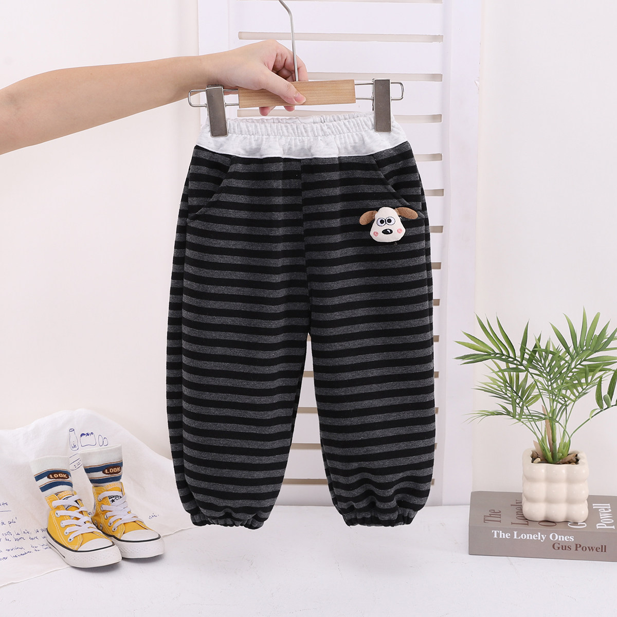 儿童裤子加绒休闲裤2025新款男童女宝宝幼儿园卫裤条纹薄绒一体绒,淘宝优惠券,粉丝福利购,淘宝优惠卷
