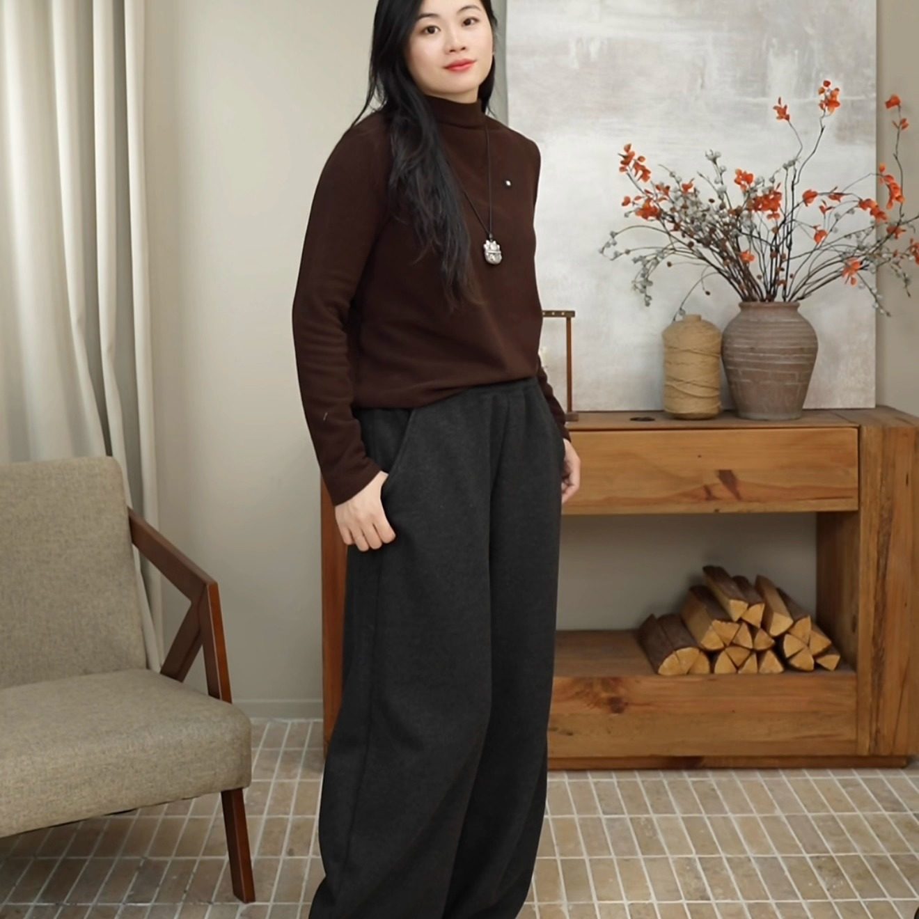 冬季新款加绒加厚羊毛呢直筒阔腿软糯休闲卫裤 333,淘宝优惠券,粉丝福利购,淘宝优惠卷