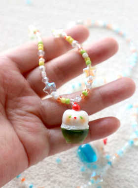 冰淇淋原创食玩蓝色项链蜜桃家