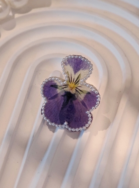 原创设计三色堇永生花干花戒指真花滴胶植物手作开口戒圈创意礼物