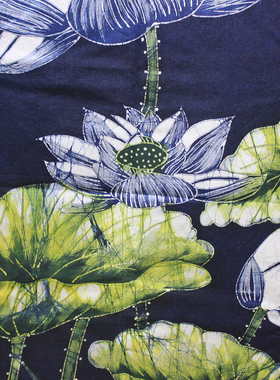 苗族蜡染画荷花门帘布艺静物挂画