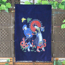 Wax-dyed painting door curtain cloth art hanging painting Lusheng love Miao ethnic characteristics Decorative Painting National Wind Restaurant Hotel Background Fresco