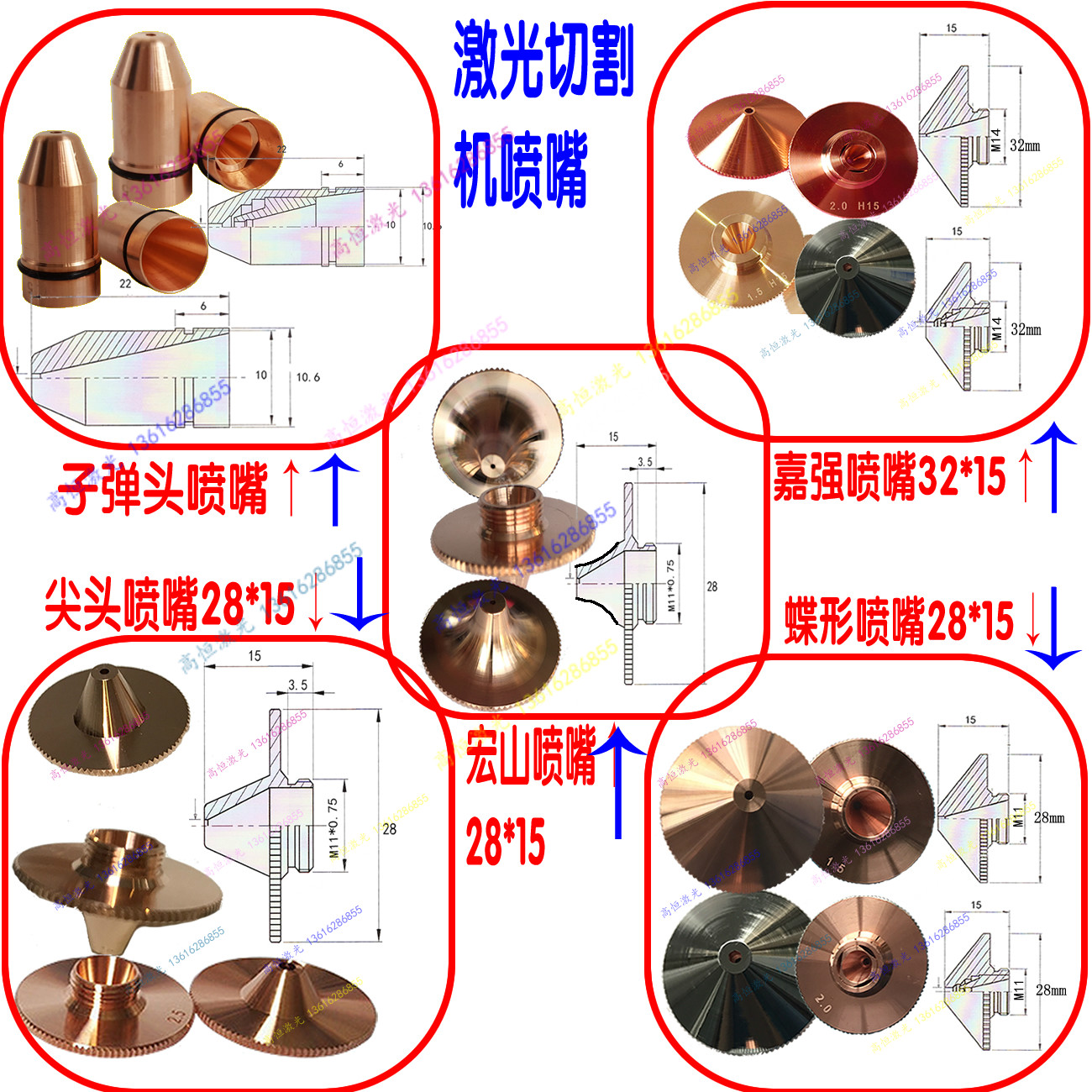 嘉强切割嘴铜嘴嘉强感应头喷嘴激光切割机喷嘴邦德切割机切割头 - 图1