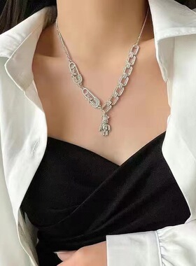 水钻小熊多元素项链古巴美致项链女 小众设计锁骨链ins嘻哈毛衣链