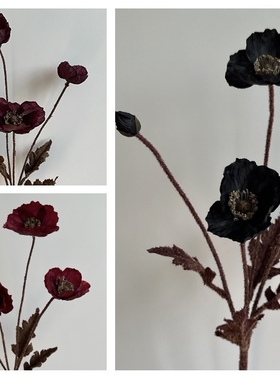 仿真花假花绢花欧式美式秋色油画单支黑色罂粟花虞美人出口款有限