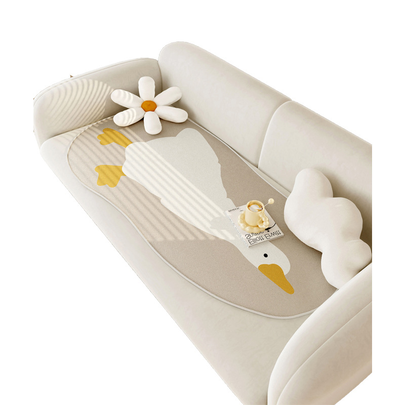 大白鹅奶油风沙发垫夏季夏天冰丝沙发套罩凉席坐垫子防滑乳胶盖布