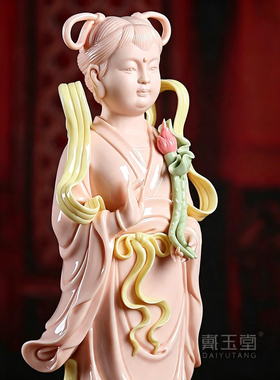 戴玉堂善财童子龙女金童玉女陶瓷观音菩萨像佛像家用客厅供奉摆件