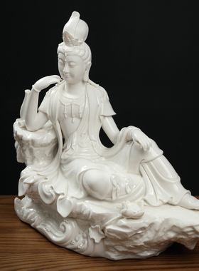 戴玉堂陶瓷摆件《卧岩思维观音》观自在像观世音菩萨佛像家居饰品