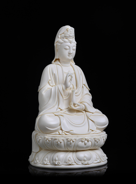 戴玉堂陶瓷林建胜《坐古莲净瓶持珠观音》非遗收藏摆件家居饰品