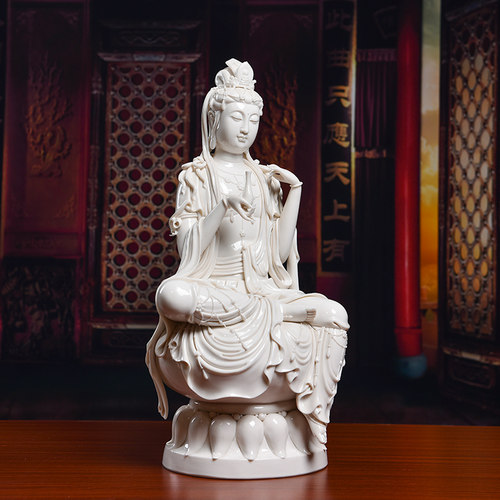 戴玉堂陶瓷摆件《静虑自在水月观音》郑金星佛像供奉家用艺术品 - 图1