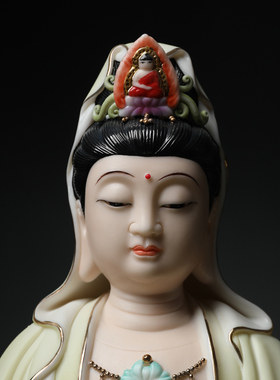 戴玉堂陈戴茹陶瓷摆件《坐莲合掌观音菩萨像》佛像供奉装饰工艺品